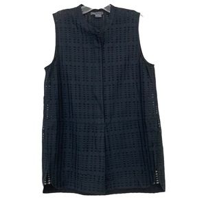Vince Sleeveless Tunic Shirt, Sheer Pattern, Black, Medium